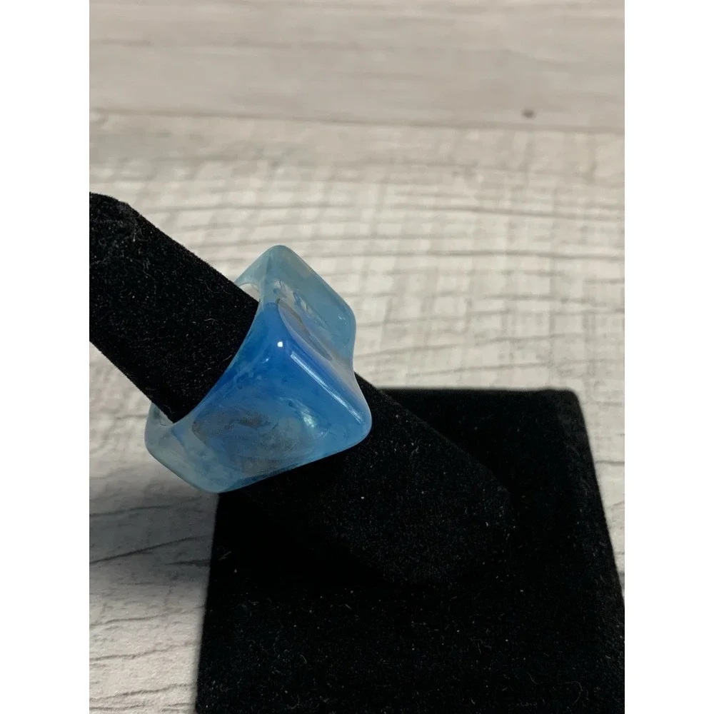 Colorful Acrylic Ring - Transparent Resin Geometric Teal Square Irregular Ring